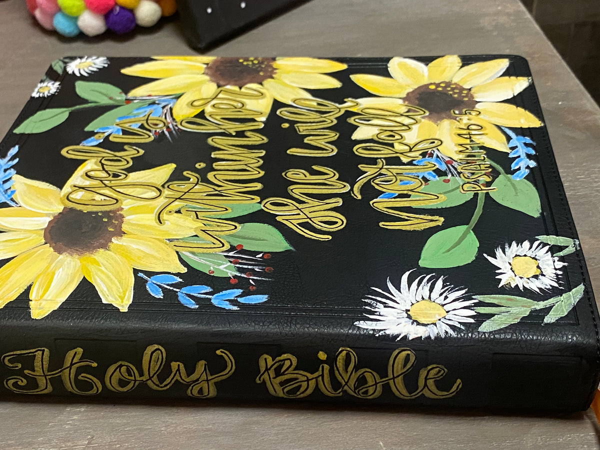 Custom painted good Bible| Cowprint Sunflower Bible| Paperback