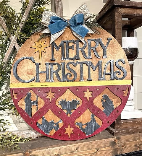 Merry Christmas Nativity Cutout Door Hanger