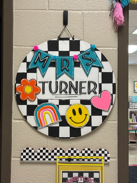 Checkered & Bright Teacher Door Hanger