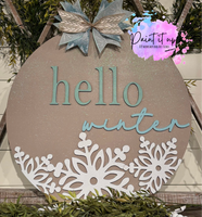 Hello Winter Snowflakes Wooden Door Hanger