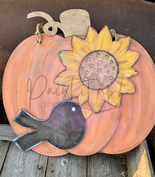 Pumpkin and Crow Wooden Door Hanger