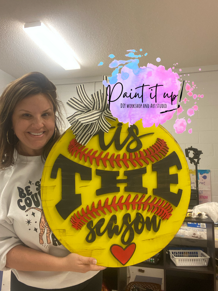 Tis the Season Baseball/Softball Wooden Door Hanger