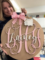 Monogram Round Baby Wooden Door Hanger
