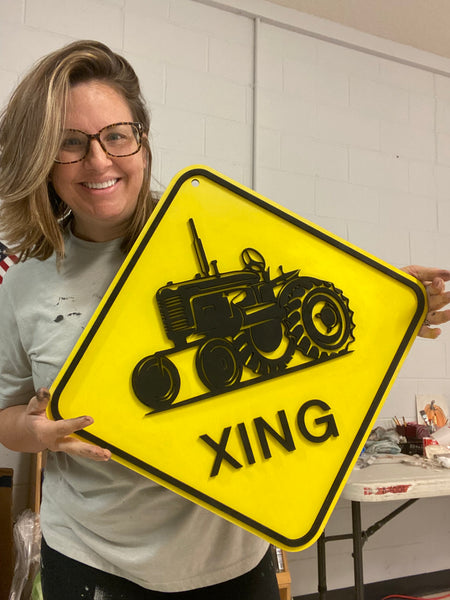 Tractor Crossing Wooden Sign