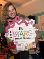 Teacher Notebook Scalloped Bow Round Door Hanger