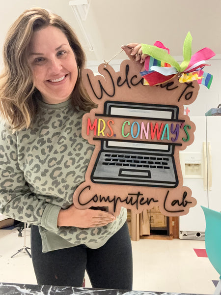 Computer Lab Teacher Wooden Door Hanger