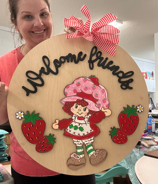 Strawberry Girl Wooden Door Hanger