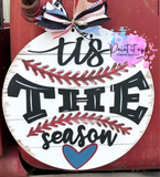 Tis the Season Baseball/Softball Wooden Door Hanger