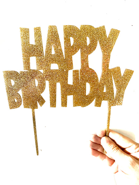 Happy Birthday Gold Glitter Cake Topper