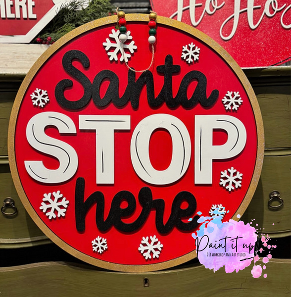 Santa Stop Here Wooden Door Hanger