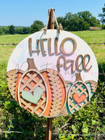 Hello Fall Sweater Pumpkins Wooden Door Hanger