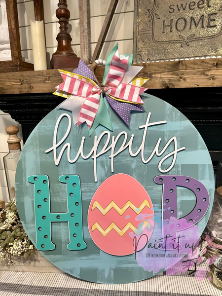 Hippity Hop Round Wooden Door Hanger