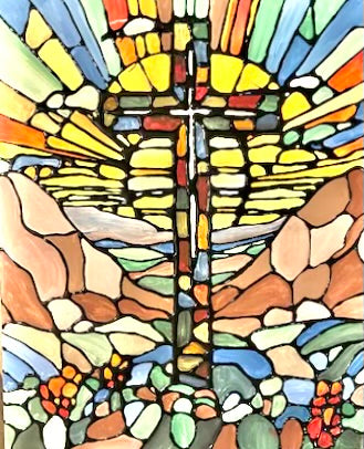 02/27/2024 (Tuesday) 6:30 pm Cross Faux-Stained Glass Canvas