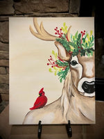 12/01/2023 (7pm) Deer & Cardinal on 16x20 Canvas-$30