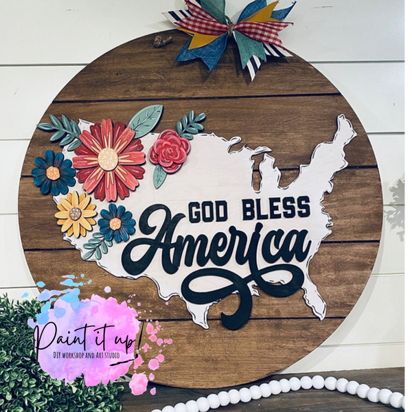 God Bless America USA Wooden Door Hanger