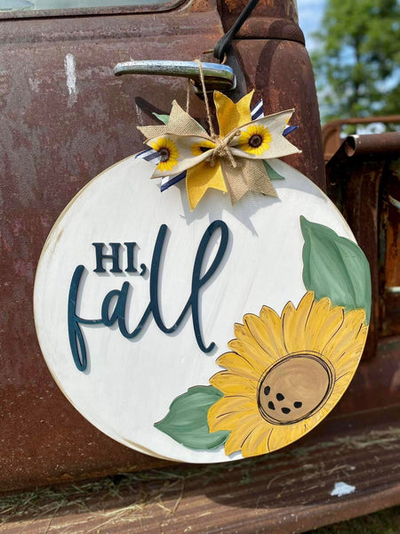 Hi Fall Sunflower Wooden Door Hanger