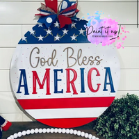 God Bless America Stars & Stripes Wooden Door Hanger
