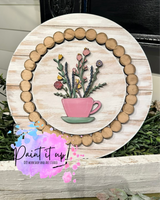 Tea Cup & Flowers Plate w/ Stand