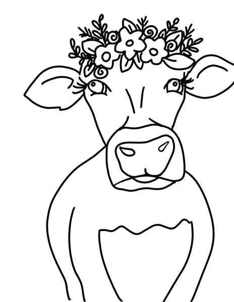 Cow with Flowers Canvas