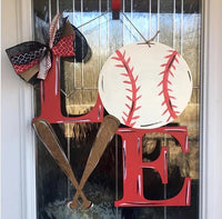 Baseball LOVE Wooden Door Hanger