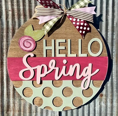 Hello Spring Wooden Door Hanger