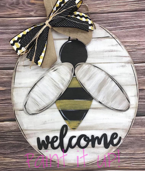 Bee Welcome Wooden Door Hanger