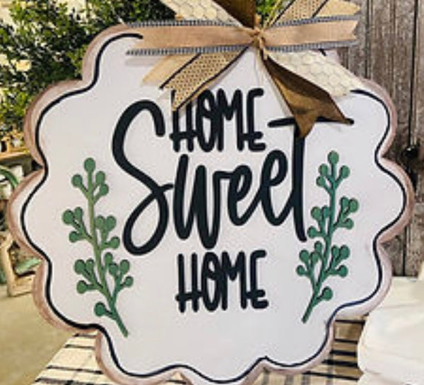 Home Sweet Home Scalloped Wooden Door Hanger
