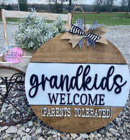 Grandkids Welcome Wooden Door Hanger