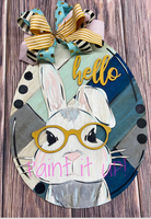 Bunny with Glasses Wooden Door Hanger