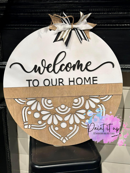 Welcome to Our Home Medallion Wooden Door Hanger