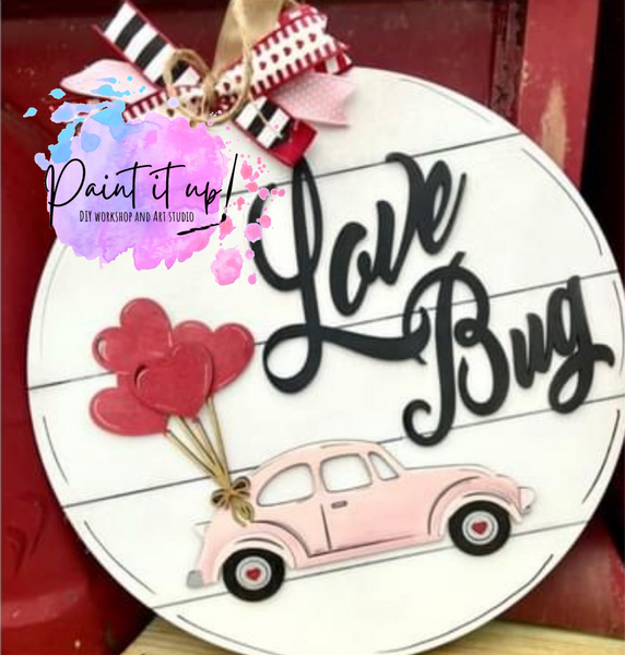 Love Bug Valentine Wooden Door Hanger