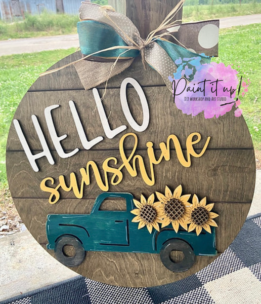 Hello Sunshine Truck Wooden Door Hanger