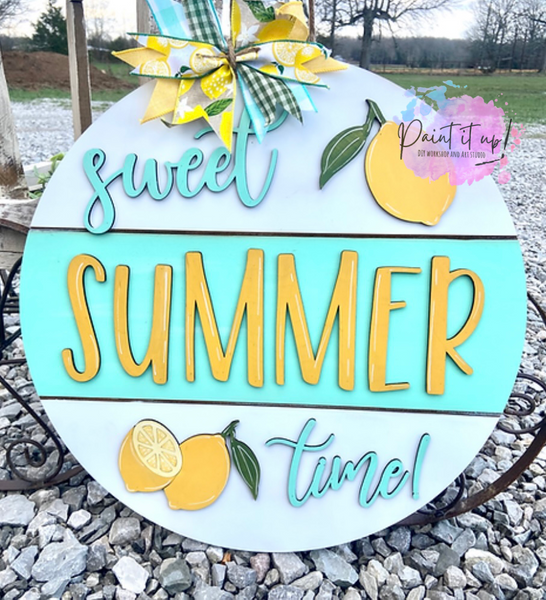 Sweet Summertime Lemons Wooden Door Hanger