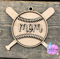 Baseball Ball and Bat Mom Ornament-Bag Tag-Car Charm