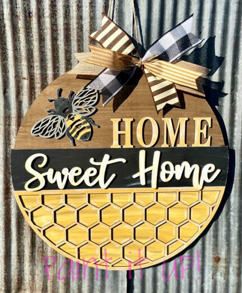 Home Sweet Home Bee Wooden Door Hanger