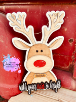 Rudolph Reindeer Wooden Door Hanger