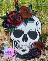 Skull and Roses Wooden Door Hanger