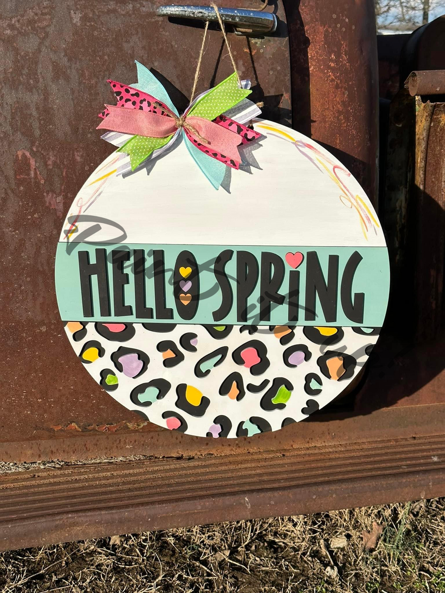 Hello Spring Cheetah Wooden Door Hanger – Paint it up!