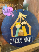 O Holy Night Primitive Manger Wooden Door Hanger