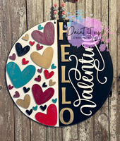 Colorful Hello Valentine Wooden Door Hanger