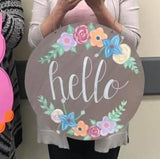 Hello Floral Wood Sign/Door Hanger (DIY)