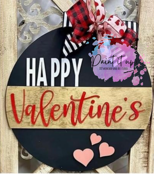 Happy Valentine’s Round Wooden Door Hanger