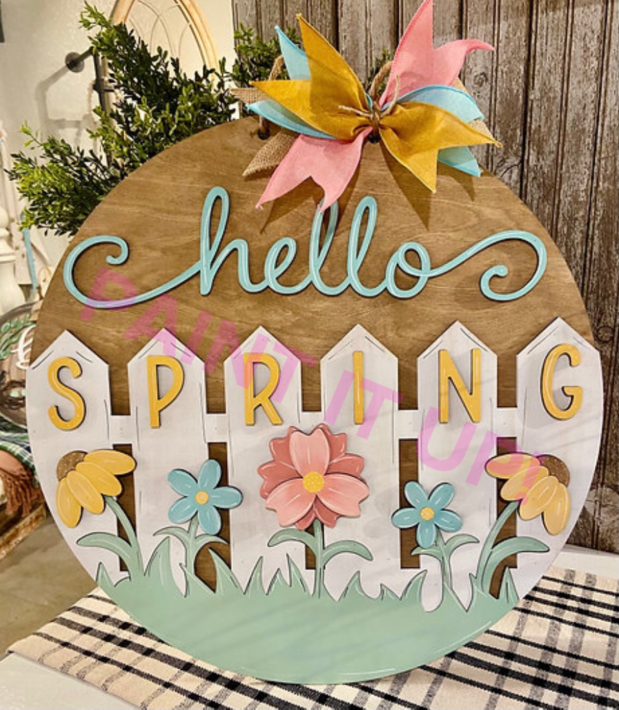 Spring Fence and Flowers Wooden Door Hanger – Paint it up!
