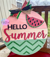 Summer Watermelon Chevron Wooden Door Hanger