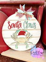 Santa Claws Crab Wooden Door Hanger