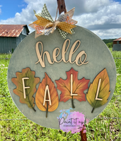 Hello Fall Leaves Wooden Door Hanger