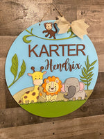 Safari Personalized Baby Wooden Door Hanger