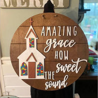 Amazing Grace Church Wooden Door Hanger