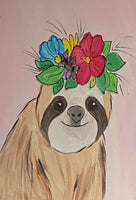 Sloth With Flowers Canvas